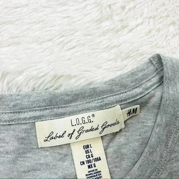 H&M Label Of Graded Goods NYC Logo Light Gray Crew Neck Cotton Blend Tee Size L - Picture 9 of 11